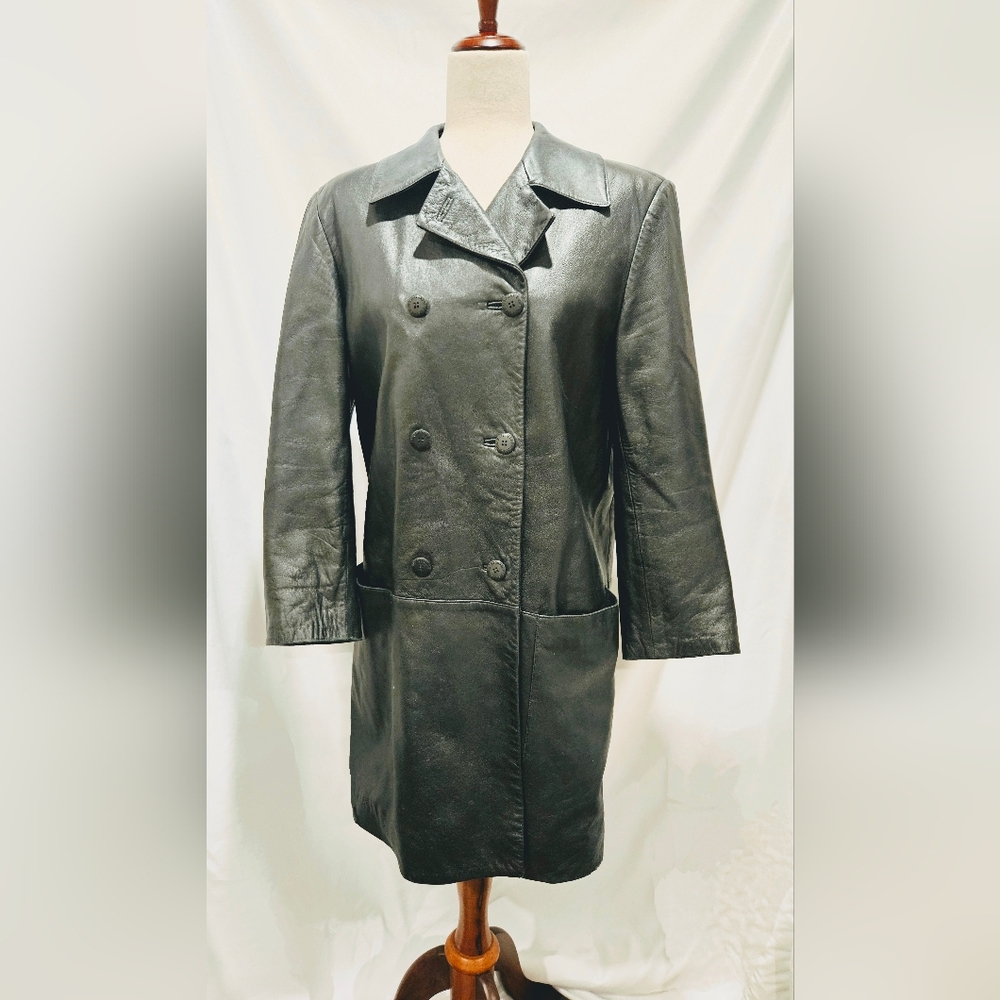 Vintage VERSACE Black Double Breasted Leather Coat